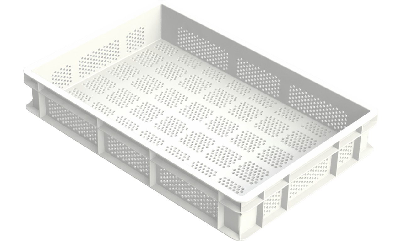 Nudelteig-Box, Boden und Seiten perforiert, Polyethylen, weiß, 600 x 400 x 100 mm